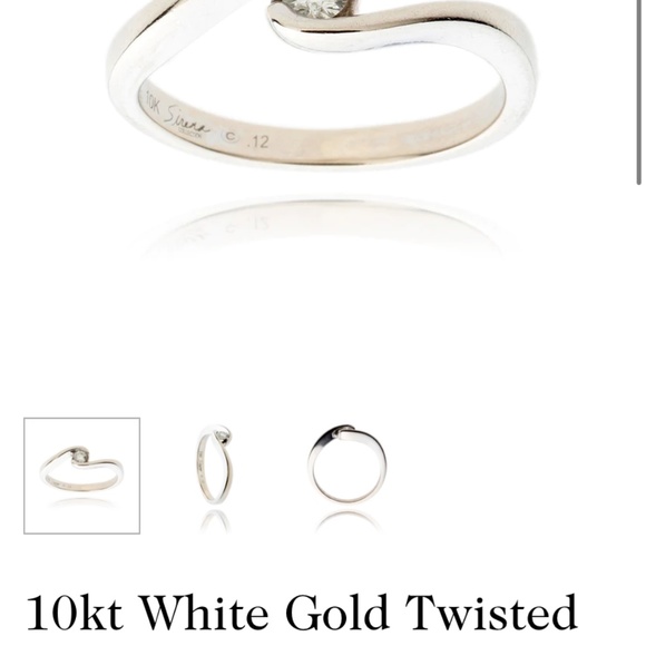 10kt White Gold Twisted Diamond Solitaire Ring - Picture 2 of 9